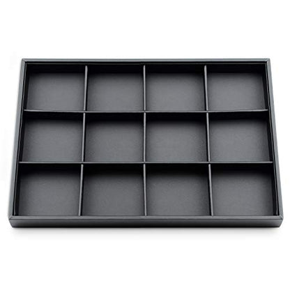 Black PU Leather Jewelry Display Flat Tray Ring Necklace Watch Organizer Display Tray (1 grid) - style: 12 Grids