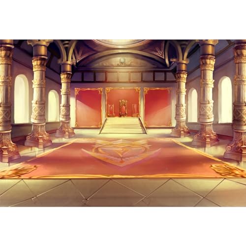 5x4ft Luxury Palaces Photo Backdrop Ancient Royal Throne Golden Hall Carpet Marble Pillar Photography Background Wedding Birthday Kids Costume Party Princess Prince King Queen Portrait - size: 5x4ft