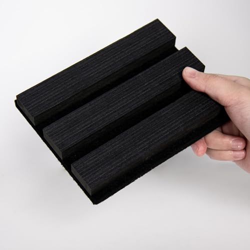 Smartstandard Sample Wood Slat Wall Panel, Soundproof Wooden Wall Panels, Acoustic Wood Panels for Wall, Matte Black, Sample Pack - color: Black Oak, size: 6" x 4.7"