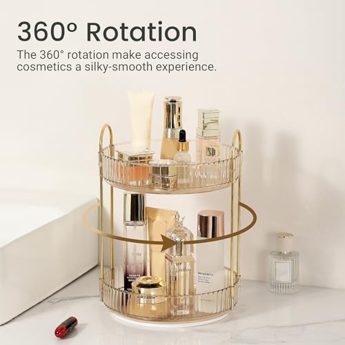 Rotating Makeup Organizer for Vanity 2 Tier,(Gold) - color: Amber Gold, size: Standard-2 Tier
