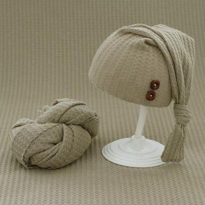Newborn Photography Props Swaddle Wraps with Hats for Baby Boys Girls Photo Props Shoot Newborn Waffle Texture Knit Blanket (Khaki) - color: Khaki