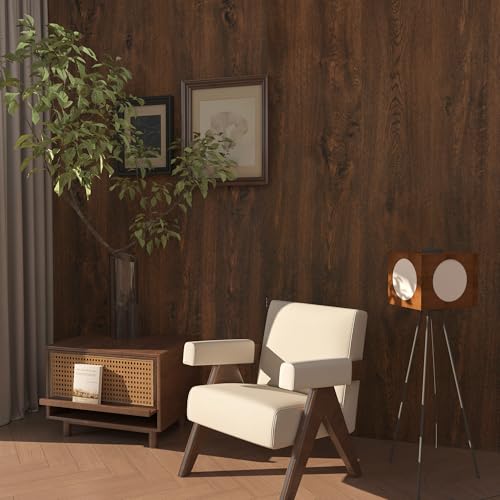 32x315inch Extra Wide Wood Grain Wallpaper Peel and Stick Dark Brown Walnut Texture Contact Paper Air Guide Slot Design Matte Thickened Self-Adhesive Waterproof Furniture Stickers Dark Wood Vinyl Wrap - color: Dark Brown, size: 32" x 315"