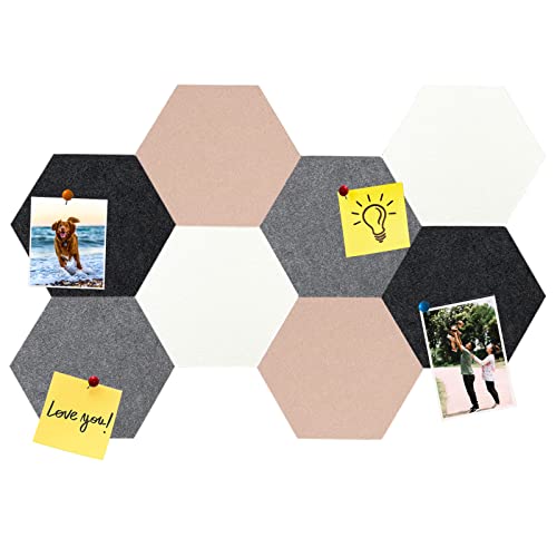 8Pcs Hexagon Felt Cork Board Tiles, Self Adhesive DIY Bulletin Board Pin Board for Office School Home Wall Decor Stickers Memos Photos Display (Camel & Grey) - color: #A- Camel & Grey, size: Hexagon