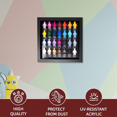 Figurine Display Case 10x10 Black Shadow Box for Miniature Figures 10x10 Black Wood Shadow Box with Black Base to Display Up to 28 Block Figures - color: Black With Black Backing, size: 10x10