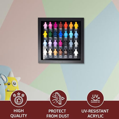 Figurine Display Case 10x10 Black Shadow Box for Miniature Figures 10x10 Black Wood Shadow Box with Black Base to Display Up to 28 Block Figures - color: Black With Black Backing, size: 10x10