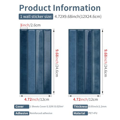 VICCI 20-Sheet Peel and Stick Backsplash, Ocean Blue 3D Textured Waterproof Tile Stickers 4.72x9.68, Kitchen Bathroom - color: Ocean Blue