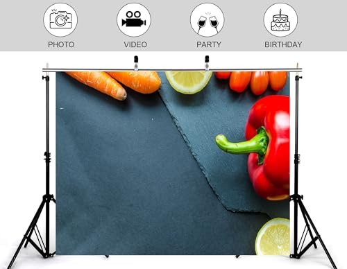 6x4ft Fresh Vegetable Flat Lay Backdrop Red Pepper Carrots Lemon Tomatoes Slate Board Photography Background for Food Styling Healthy Cooking Decorations Tapestry Photo Booth Props - size: 6x4ft