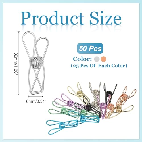 PATIKIL 50Pcs Paper Office Binder Clips, 1.26" Small Metal Wire Hollow Out Paper Clamps Long Tail Binder Clips for Photo Clothes Hanging Office Home Kitchen Food Package, Silver/Rose Gold - color: Silver/Rose Gold