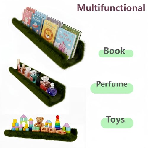 1PC Plush Bookshelf for Kids, Soft Hanging Book Display Shelf for Nursery Wall, Easy Mount Floating Bookshelf Display Organizer, Unique (Green) - color: 24in-furry Green