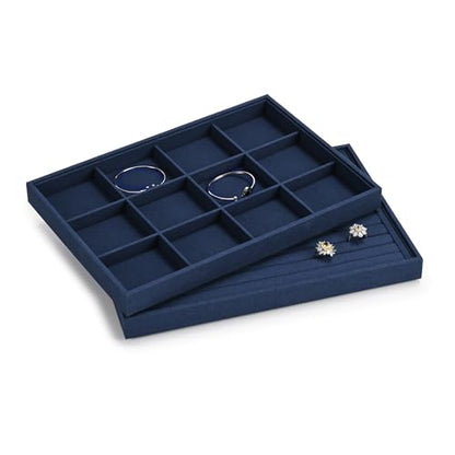 12 Grids Microfiber Jewelry Tray Bracelet Tray Bangle Tray Jewelry Display Tray Stackable Jewelry Trays for Bracelet Bangle Holder Watch Earring Brooches Display Tray (Blue) - color: Blue, size: 12 Grid