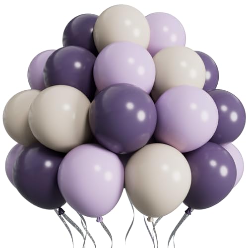 SUWEN Purple Balloons 60Pcs,12 inch Dark Light Lavender Purple and Sand White Latex Balloons for Birthday Weddding Bridal Shower Party Decorations - color: Purple