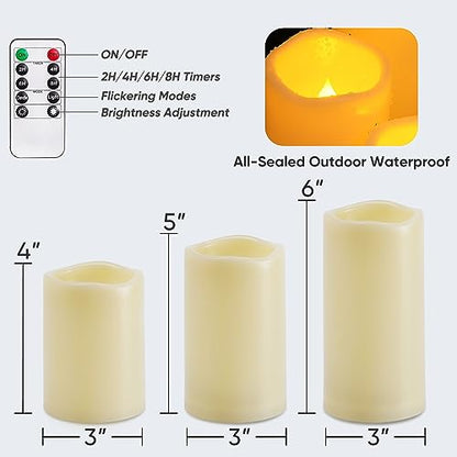 Homemory 9 Pack Flameless Candles, Outdoor Waterproof, Battery Operated LED Pillar Candles with Remote Control and Timer, Plastic, Long Lasting - size: Set of 9
