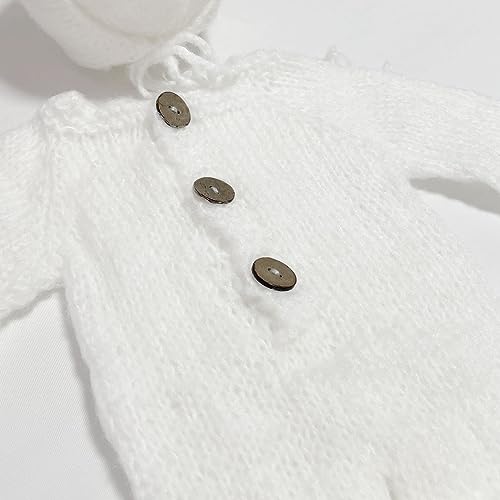 2Pcs Newborn Photography Props Boy Photo Posing Outfits Baby Photoshoots Girl Crochet Bear Hat Romper - color: White