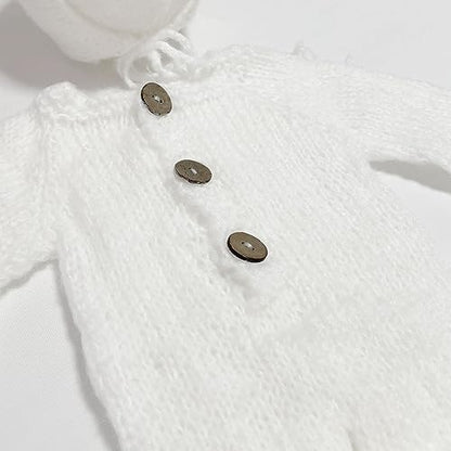 2Pcs Newborn Photography Props Boy Photo Posing Outfits Baby Photoshoots Girl Crochet Bear Hat Romper - color: White