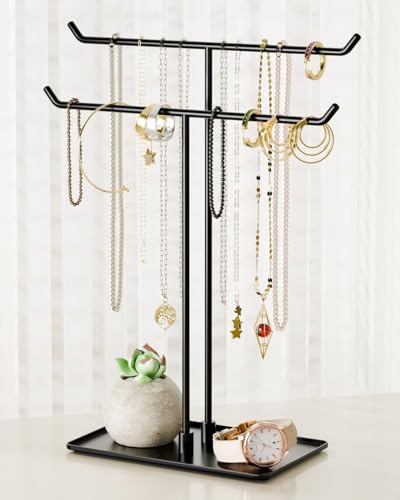 Bussdis Necklace Stand: Black Metal Necklace Organizer for Home Decor - color: Black, size: 14.5" Height