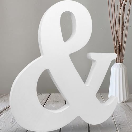 AOCEAN 12 Inch White Big Wood Letters Unfinished Wooden Letters for Wall Decor Decorative Standing Letters Slices Sign Board Decoration for Craft Home Party Projects (&) - color: &