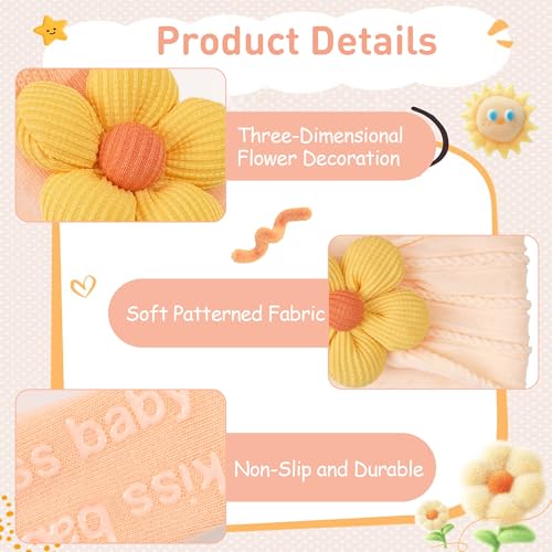 CÉLLOT Baby Girl Headband and Socks, Non-Slip Floral Socks and Soft Floral Nylon Hairbands for Babies Infants and Toddlers (Salmon+Yellow+Green) - color: Salmon+Yellow+Green