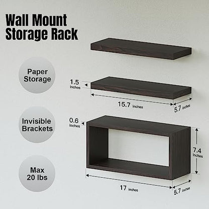 RICHER HOUSE Floating Shelves Set of 3, Modern Bathroom Shelves Wall Mounted Shelves with Invisible Brackets Over Toilet, Rustic Wall Shelves for Bathroom Bedroom, Living Room, Kitchen - Walnut - color: Walnut, size: 2+1