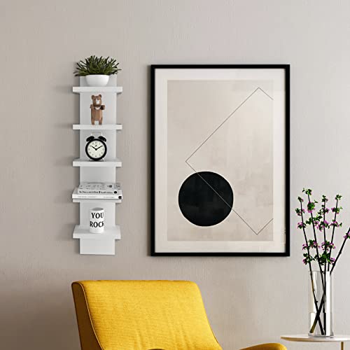 Homaterial 5 Tier Wall Shelf Unit, Small White Vertical Floating Shelf-Narrow Decorative Wall Mount Modern Wall Decor Shelves for Bedrooms, Living Rooms - color: White, size: 5 Tier|31" Height