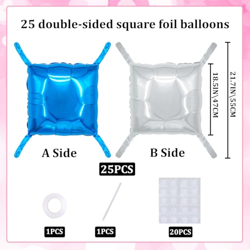square aluminum foil Balloon Wall Backdrop, 25 pieces Blue and silver double-sided Balloon Arch Kit, suitable for theme parties, weddings, anniversaries and other celebration decorations - color: Blue.silver