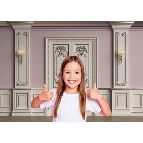 Vintage Pink Room Backdrop Classic Interior Marble Pillars Pink White Wall Photography Background European Frame Castle House Living Room Wallpaper Backdrop Decorations Wedding Props 5x3ft - color: Pink_Grey, size: 5x3ft