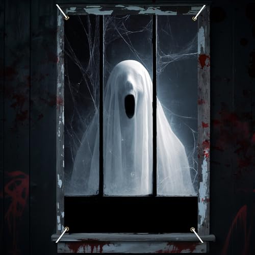 Nuxovilar Halloween Window Cover, Ghostly Veiled Spirit Peeking - Through Window Halloween Decorations for Indoor, Party, Haunted House, 31.5x47.3 Inches - color: YVC03609
