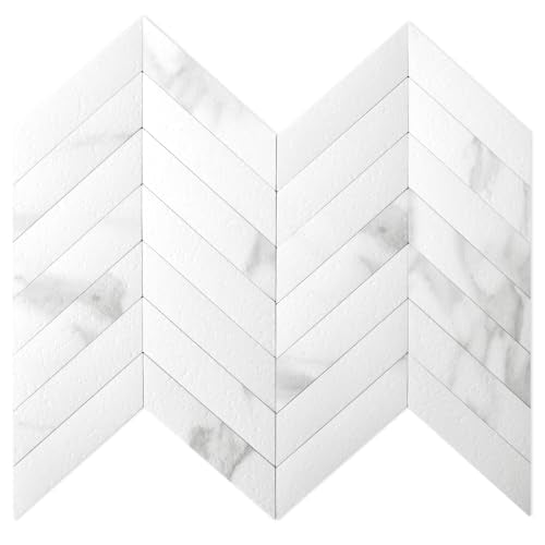 DICOFUN 10-Sheet White Marble Peel and Stick Backsplash, Faxu Stone PVC Stick on Backsplash Wall Tiles for Kitchen and Bathroom - color: White Marble, size: 10 Sheets, 12"x12"x0.12"