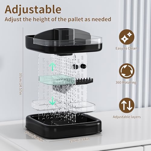 360 Rotating Make up Organizer for Vanity & Countertop, Clear Adjustable Height Tiered Cosmetic and Skincare Storage, Spinning Perfume and Makeup Holder, Jewelry Accessories Desktop Organizer, Black - color: Black