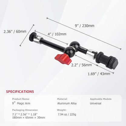 9" Cold Shoe Magic Arm with 360° Ball Joint, Extended Stainless Steel Friction Arm for Camera Cage Rig, LED Panel, Monitor Mount – Vlog Studio Photography-87002 - size: 9" Magic Arm