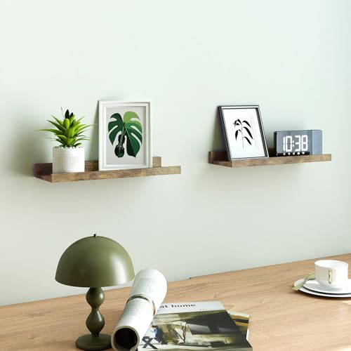 Floating Shelves for Wall Decor, Wall Mounted Wood Storage Shelf for Bedroom, Living Room, Bathroom, Kitchen, Nursery, Rustic Display Picture Ledge Shelf with Lip Set of 2-14 Inches, Brown - color: Brown, size: 13.6in