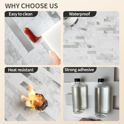 DICOFUN 20 Sheets White Marble Peel and Stick Backsplash Tile, Faux Stone PVC Mixed Metal Stick on Backsplash Kitchen Wall Tiles - color: White Marble + Metal Silver, size: 20 Sheets, 6’’x12’’x0.12’’