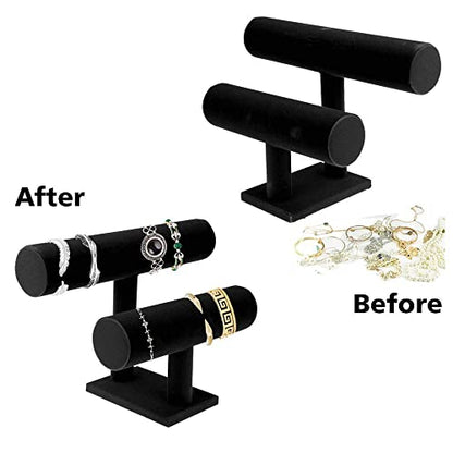 PowerKing 2 Tier Velvet Jewelry Stand Display, T-Bar Jewelry Organizer, Bracelet Holder for Bracelet Necklace Watch - style: Black 2 Tier