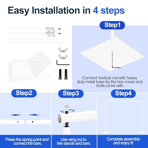 EMART Backdrop Stand, 6.5x10 ft Adjustable Photo Background Pipe and Drape Photography Kit with Heavy Duty Metal Flat Base for Parties, Wedding, Video Studio, Birthday - White - color: White