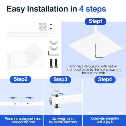 EMART Backdrop Stand, 6.5x10 ft Adjustable Photo Background Pipe and Drape Photography Kit with Heavy Duty Metal Flat Base for Parties, Wedding, Video Studio, Birthday - White - color: White