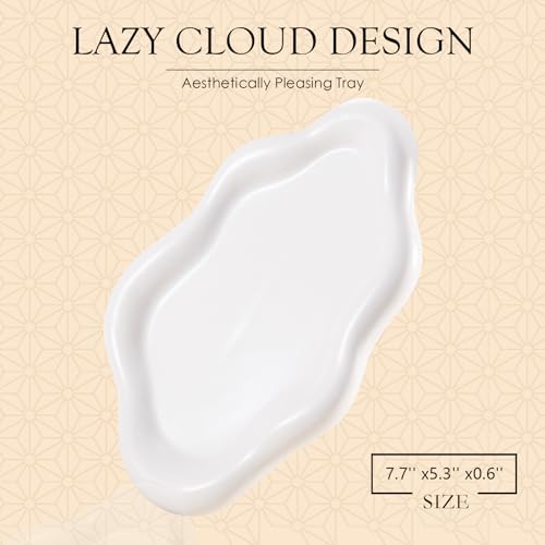 CCINPPY Ceramic Jewelry Tray Trinket Dish, Decorative Cloud Vanity Key Tray for Women, Ring Holder Dish, Cute Jewelry Plate Bowl Room Decor Aesthetic, White, Medium - color: White, size: 7.7" x 5.3" x 0.6"