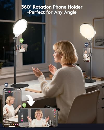 2 Packs Desk Ring Light with Stand, Adjustable Desktop Light with Phone Holder for Video Calls, Zoom Lighting for Computer/Laptop/Conference/Webcam, Video Light for Recording, Podcast,Photography - size: 2 Pack