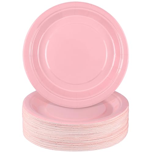 Breroa 72 Pieces Pink Paper Plates 7 Inch Bulk Paper Plates Disposable Round Dessert Plate Heavy Duty Solid Color Plate Table Decors Party Supply for Birthday Party, Dinner Table, Wedding - color: Pink