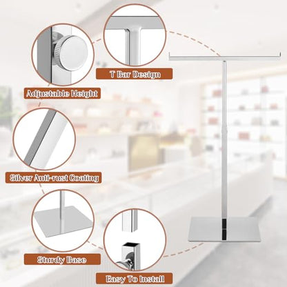 Polmart Countertop Adjustable Display Stand Stand for Purses/Handbags, Wreaths, Wigs, Hats and Crafts (T-Stand, Silver) - color: Silver