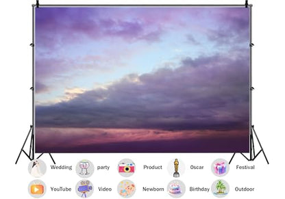 20X10ft Fabric Purple Pink Sunset Cloud Sky Backdrop Dreamy Twilight Background Pastel Photography Party Decorations Wall Hanging Baby Nursery Decor Photo Studio Props - size: 20X10ft