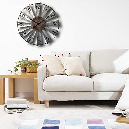 Mrocioa 30inch Windmill Distressed Metal Wall Clocks Rustic Large Decorative Clock Oversized Farmhouse Decor,Non Ticking,Battery Operated - size: 30 inch