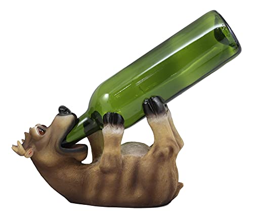 Ebros Gift Rustic Cabin Lodge Decor Drunk Comical Deer Wine Bottle Holder Figurine Hunter's Game The Great Outdoors Whimsical Woodlands Forest Deers Sculpture Kitchen Party Hosting Accessory Prop