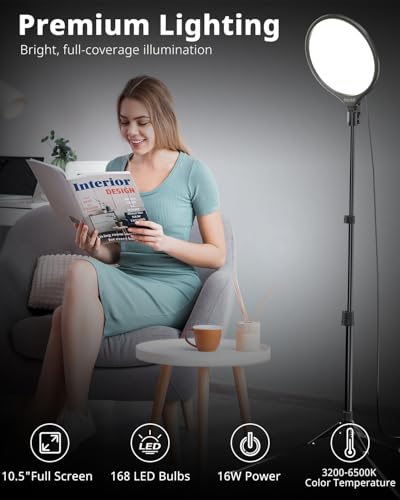 UBeesize 10" LED Light with 62" Tripod Stand, Phone Holder & Remote for iPhone, Video, TikTok, YouTube, Live Streaming, Makeup - size: 10in
