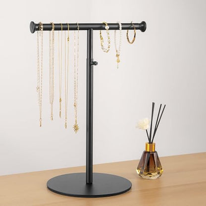 niffgaff 2 Pack 15‘’-24‘’ T Bar Purse Display Stand Tabletop: Adjustable Height Handbag Holder, Countertop Hanging Rack for Long Necklace Scarf Lanyard, Black - color: Black