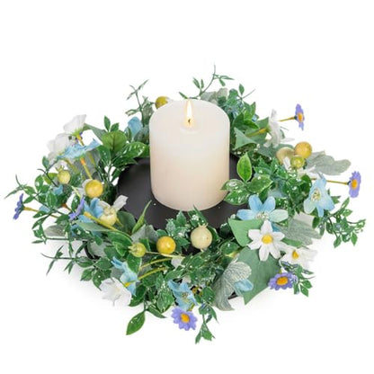 MOYEE Candle Holder Centerpieces for Tables,Candle Ring,Wreaths, Black Metal Candle Stick Paired Artificial Flowers 14 in Versatile Dining Table Centrepiece - color: Mixed Color Daisy Wreath