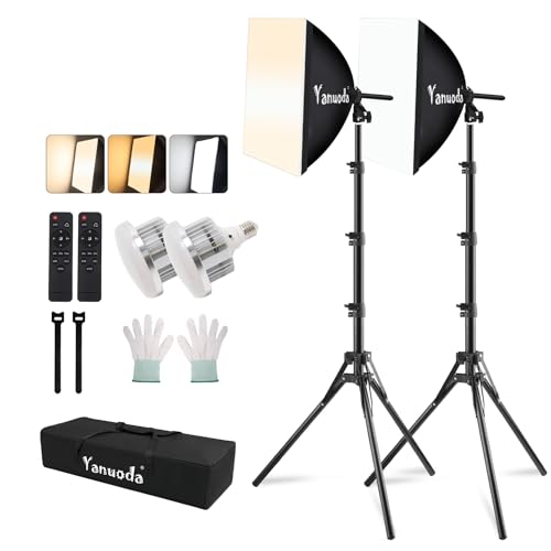 40x40cm Professional Softbox Lighting Kit - 95W LED Bulb (3000-7500K, E27) - Studio Light for Photography, Video Recording, Live Streaming, Portrait Shooting - size: 16"x16" 2pk