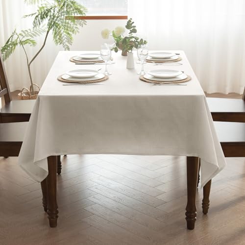 MikiUp Faux Linen Tablecloth - Slubby Textured Weaves Table Cloth for Square Tables, Wrinkle Free Washable Fabric Table Cover for Dining, Farmhouse, Ivory 60 x 60 Inch - color: L-ivory, size: 60" x 60" (Square)
