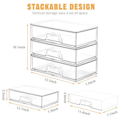 2 Pack Stackable Makeup Organizer, 12.1''L Acrylic Bathroom Organizer and Storage Undersink Drawer, Cosmetics and Beauty Supplies,Clear Plastic Storage Bins for Desk,Cabinet,Kitchen,Vanity,Pantry - style: 2pack Wide