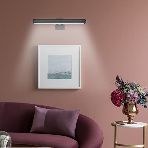 MIOBLUE Rechargeable Picture Lights with Remote,Full Metal Painting Light Display LED Battery Lamp with 3 Lighting Modes, Dimmable Dartboard Light with Timer for Paintings Potrait - color: Black, size: 13inch
