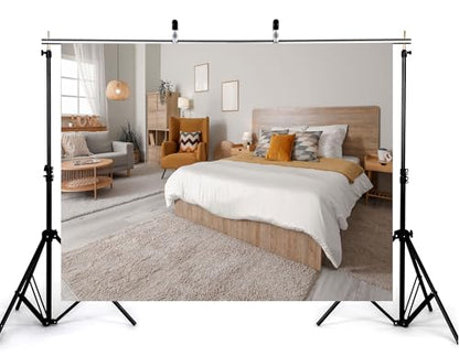 8x8ft Stylish Modern Bedroom Backdrop with Cozy Furniture and Neutral Tones Photography Background Inviting Warm Home Birthday Party Baby Shower Decorations Banner Photo Studio Props - size: 8x8ft