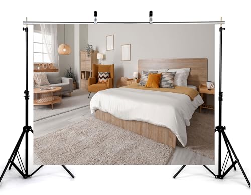 15x8ft Stylish Modern Bedroom Backdrop with Cozy Furniture and Neutral Tones Photography Background Inviting Warm Home Birthday Party Baby Shower Decorations Banner Photo Studio Props - size: 15x8ft